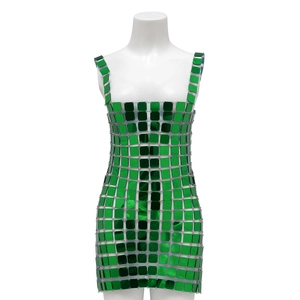 Sexy backless sequin bodycon dress in reflective green with metallic chain links
