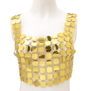 Chaîne de corps sexy à paillettes dorées avec disques métalliques et design ajouré