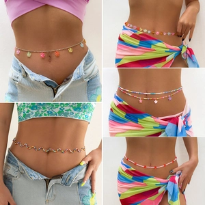 Bohemian Farbige Perlen Bauchkette Sexy Körperkette Blumen Herz Anhänger Schmuck Für Damen Sommer Strand Urlaub Accessoire