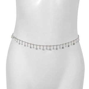 Detail of silver star waist chain with sparkling rhinestones and metal star charms