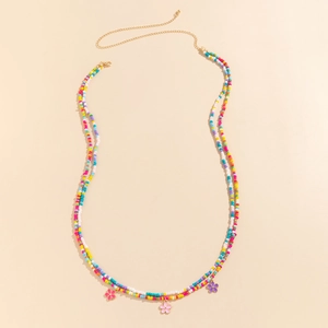 Bunte Perlen-Körperkette im Ethno-Stil mit Acrylherz- und Blumenanhängern für Damen