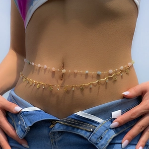 Chaîne de corps double couche avec pendentifs papillons, strass et perles colorées