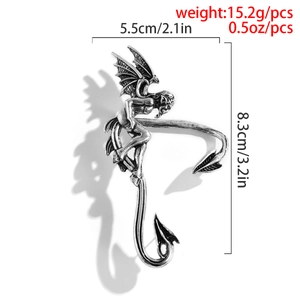 Detail showing Gothic dragon ear cuff dimensions 5.5cm x 8.3cm and 15.2g weight