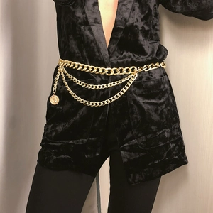 Exaggerated sexy multi-layer gold waist chain with tassel coin pendant for women