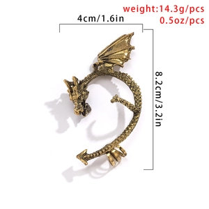 Detailed view of gothic dragon ear cuff with dimensions 4cm x 8.2cm and weight 14.3g