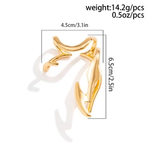 Detail showing weight and dimensions of the irregular gold-tone wave ear cuff