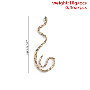 Detailed view of gold snake ear cuff with rhinestones showing 10.5cm length and 10g weight
