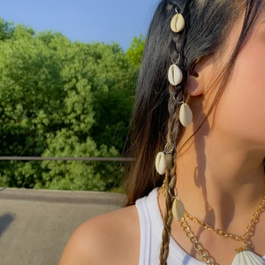 Bohemian seashell hair clips and shell pendant necklace set for braided hairstyles