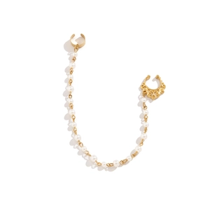 Goldene Boho Nasenringkette mit Perlenquasten und Vintage Hohlmuster Gravur