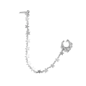 Detail of punk style star chain earring with nose ring and vintage hollow lace design