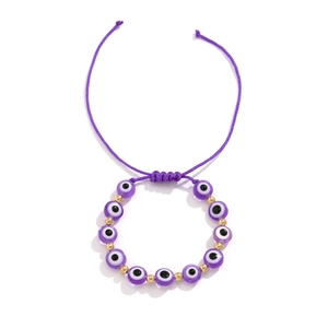 Bracelet tressé violet Evil Eye fait main avec perles dorées et cordon ajustable