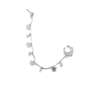 Silver butterfly ear cuff chain with delicate hollow butterflies and sparkling zircons