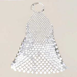 Vestito bikini a catena con paillettes argento per festival e abbigliamento club