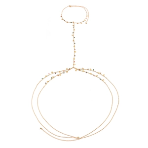 Sexy gold body chain with colorful beads and butterfly accents for beach and summer wear