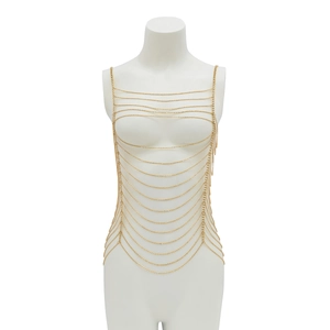 Sexy multilayered gold body chain with geometric hollow design on a female mannequin