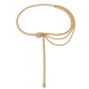 Minimalist gold multi-layer chain belt with layered tassels and metal drop pendants