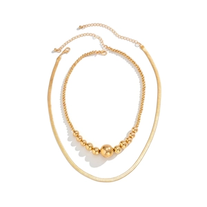 Dubbellaagse gouden kralenketting en platte slangenketting set voor dames