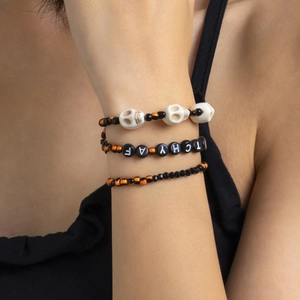 Juego de Pulseras de Cuentas de Halloween para Mujer Naranja Negro Resina Calavera Witchy AF Letras Gótico Joyería de Fiesta