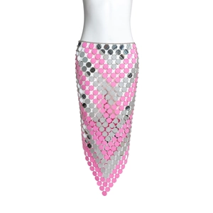 Pink and silver sequin body chain skirt with metallic rings for beach festival wear