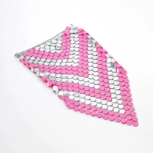 Close-up of pink and silver sequins handmade body chain skirt with a metallic finish