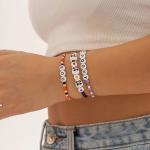 Halloween Kralen Armbanden Voor Vrouwen BOO SPOOKY Letter Hart Schedel Patroon Acryl Zaadkraal Elastisch Touw Armbanden Feest Sieraden Cadeau