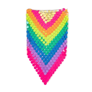 Rainbow sequin fringe top body chain with colorful discs for party and clubwear