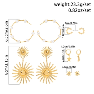 5-pair gold earring set with faux pearls, star and heart charms, including dimensions