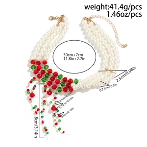Detailed technical drawing of multi-layer beaded Christmas choker with length measurements