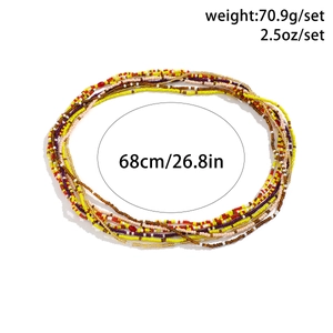 Detail view of Bohemian multi-layered colorful waist chain with size and weight specs