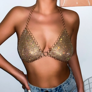 Detail of sequin star body chain with tassel rhinestones for beach bikini style