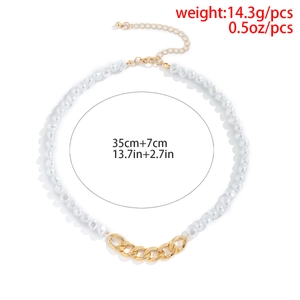 Détails du collier de perles avec chaîne dorée montrant la longueur 35cm et le poids 14,3g