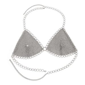 Sparkling silver sequin star bikini body chain with elegant tassel fringe for beachwear