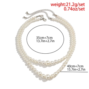 Détails du collier double couche en perles avec mesures précises et fermoir argenté