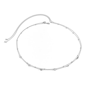 Detail of silver double-layer body chain with heart charms and adjustable lobster clasp