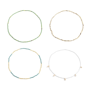 Set of four colorful beaded waist chains with shell pendant for beach summer vacations