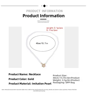 Spécifications de taille et poids du collier en perles avec fermoir fleur doré