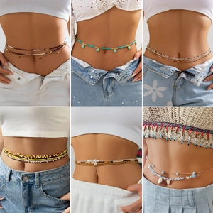 Cadena de Vientre Multicapa de Cuentas Bohemias Sexy Cadena de Cuerpo con Concha Mujer Joyería de Playa Verano