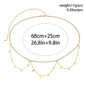 Detail of gold layered star body chain with lobster clasp and adjustable length extension