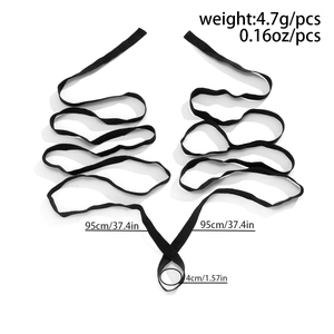Detail view of 95cm elastic black leg chain strap showing weight and size measurements