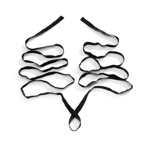 Detailed view of elastic black ribbon with fiber texture for ring bracelet accessories