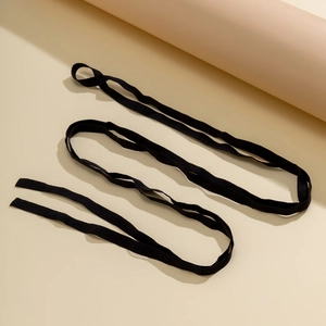 Detail of high-elasticity black flat ribbons with woven texture for hand jewelry