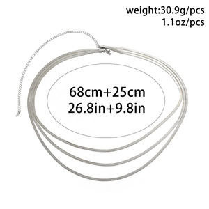 Silver snake chain body belt detail with dimensions 68cm and 25cm extension chain