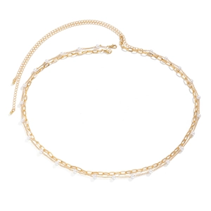 Zweilagige goldene Körperkette mit weißen Perlen und verstellbarem Karabinerverschluss