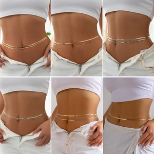 Minimalist Layered Snake Bone Chain Body Chain For Women Gold Silver Plated Cross Tassel Waist Chain Summer Beach Jewelry
