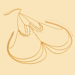 Detailed view of layered gold body chain featuring hanging metallic star charms