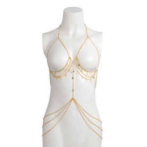 Detailed view of golden butterfly tassel body chain with five-pointed star pendants