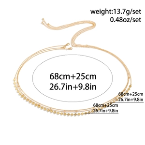 Chaîne de taille dorée à trois couches avec paillettes, poids 13,7g, longueur 68cm plus 25cm