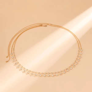 Chaîne de corps dorée à double rangée avec strass scintillants pour plage ou taille