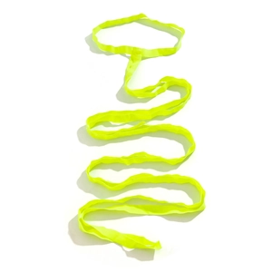 Close-up of flexible neon yellow elastic leg chain webbing with high-density fabric texture