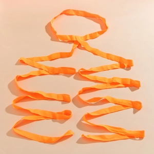 Detail of neon orange multi-layered elastic body harness with choker for party outfit
